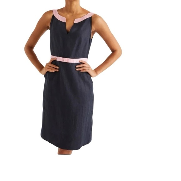 Boden Dresses & Skirts - NEW Boden Ladies A-Line Navy & Pink Linen Dress Size 4 Petitie